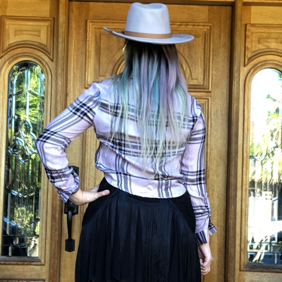 Plaid tie front button up top - Picture 3 of 5